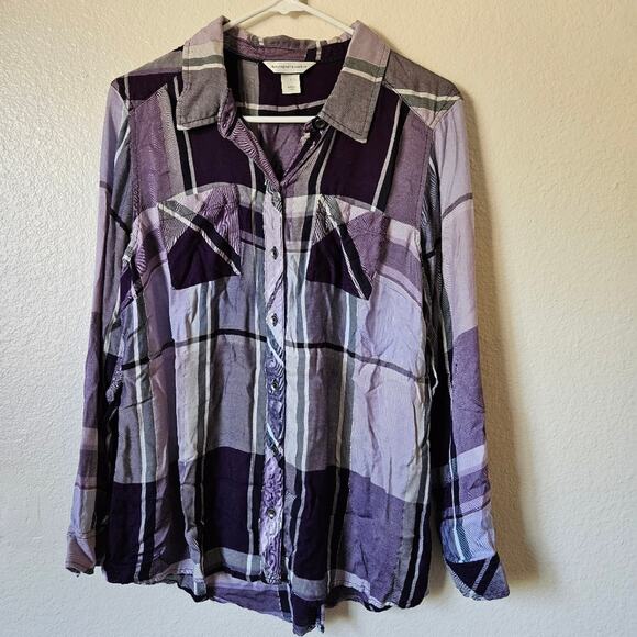 Christopher & Banks Plaid Button Down Flannel Large - Picture 1 of 7